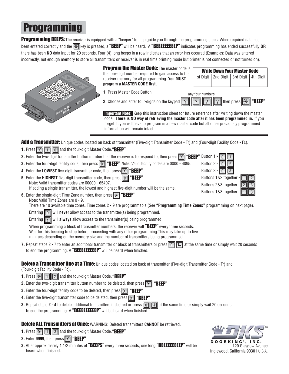 Programming | Controlled Products Systems Group 8054-081 User Manual | Page 2 / 4