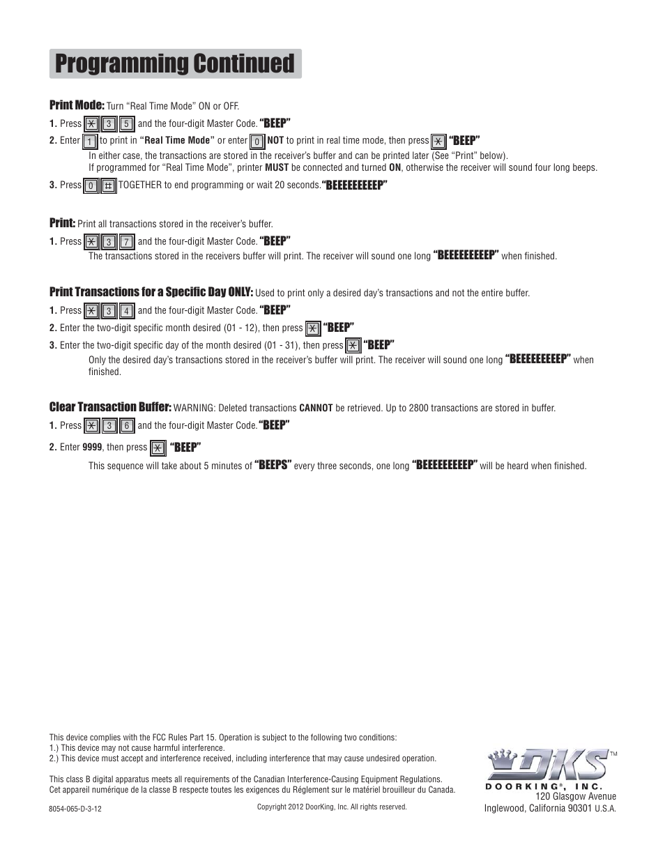 Programming continued | Controlled Products Systems Group 8054-081 User Manual | Page 4 / 4
