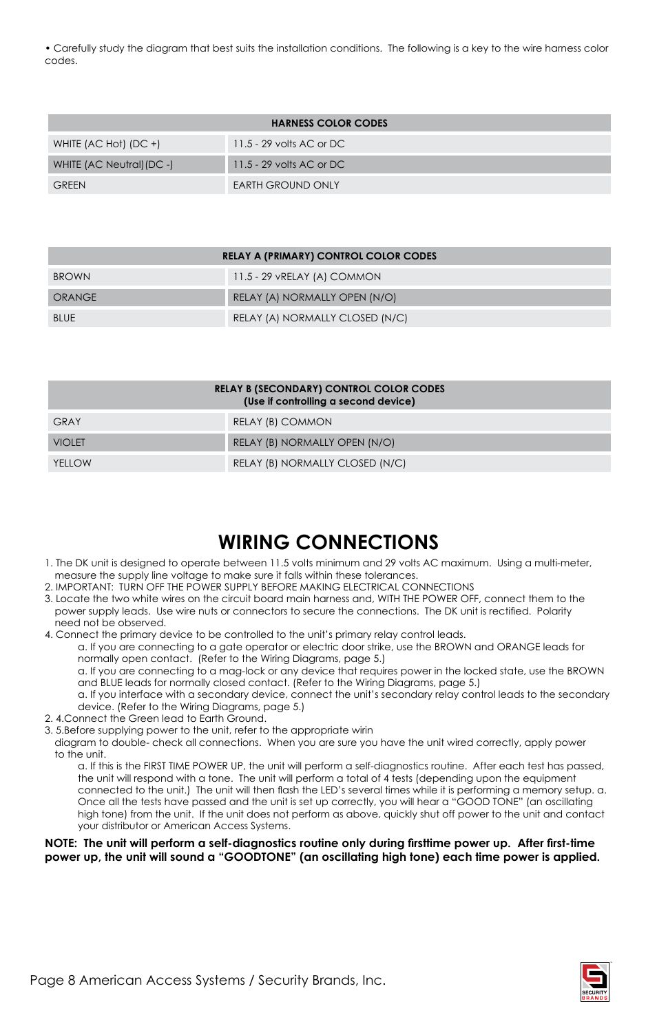 Wiring connections | Controlled Products Systems Group ADV-1000 User Manual | Page 8 / 20