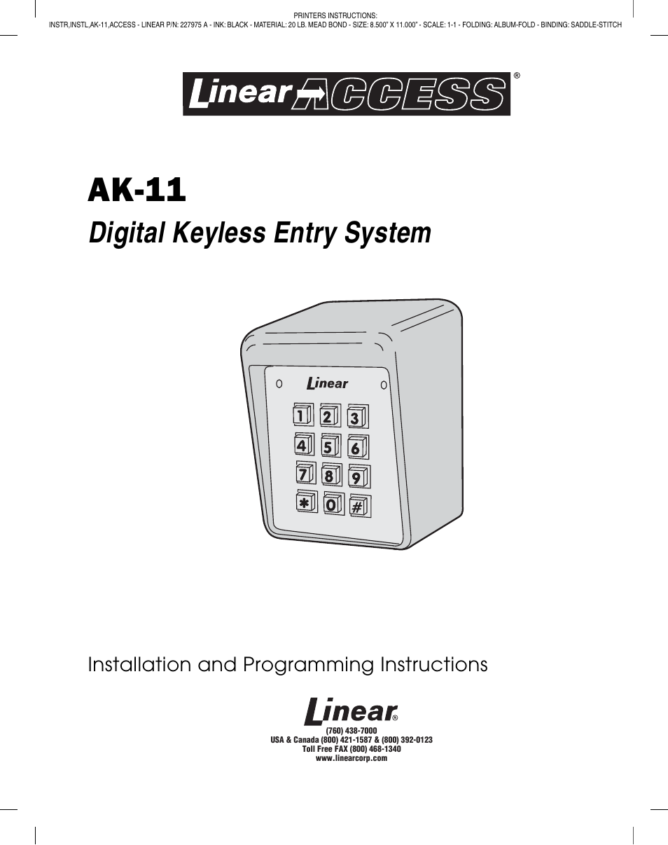 Controlled Products Systems Group AK-11 User Manual | 12 pages