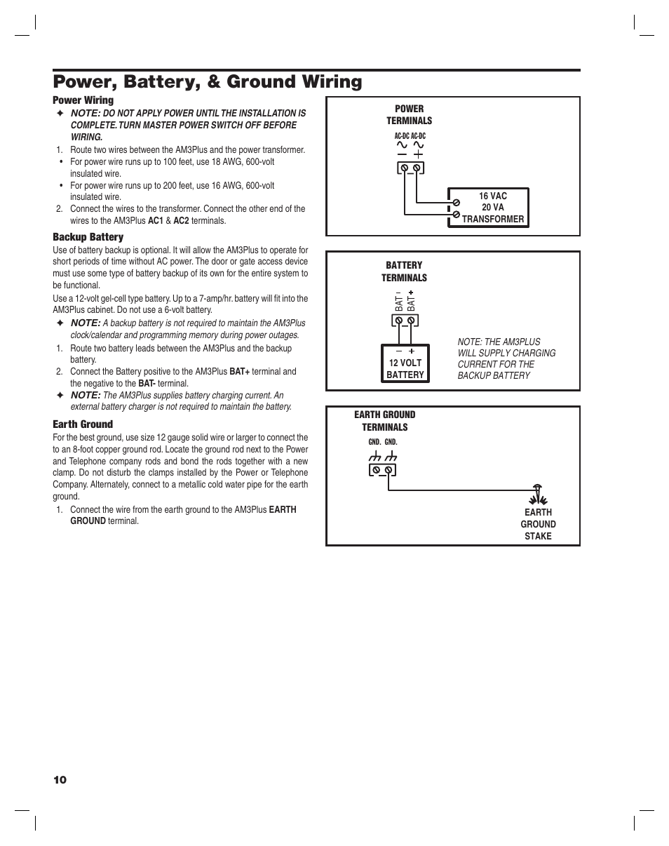 Power, battery, & ground wiring | Controlled Products Systems Group AM3PLUS User Manual | Page 10 / 20