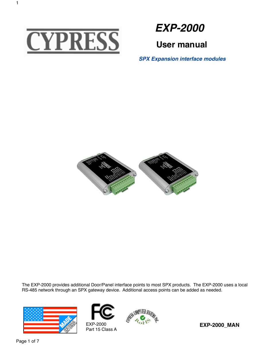 Controlled Products Systems Group EXP-2000 User Manual | 7 pages