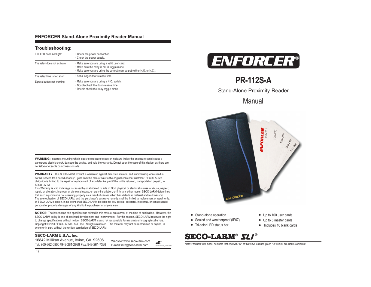 Controlled Products Systems Group PR-112S-A User Manual | 6 pages