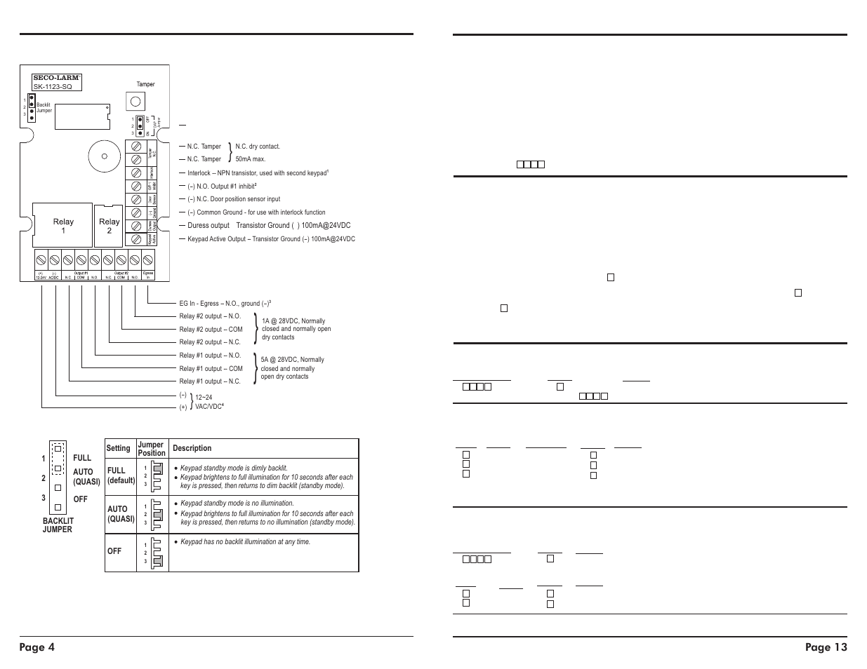 Digital access keypad manual, Seco-larm u.s.a., inc, Page 4 page 13 | Controlled Products Systems Group SK-1123-SQ User Manual | Page 4 / 8