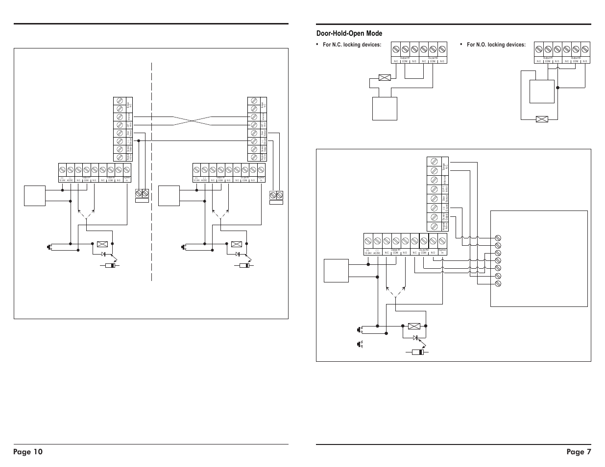 Digital access keypad manual, Seco-larm u.s.a., inc, Page 10 page 7 | Door-hold-open mode, Wiring, Door #1 door #2, Alarm control panel | Controlled Products Systems Group SK-1123-SQ User Manual | Page 7 / 8