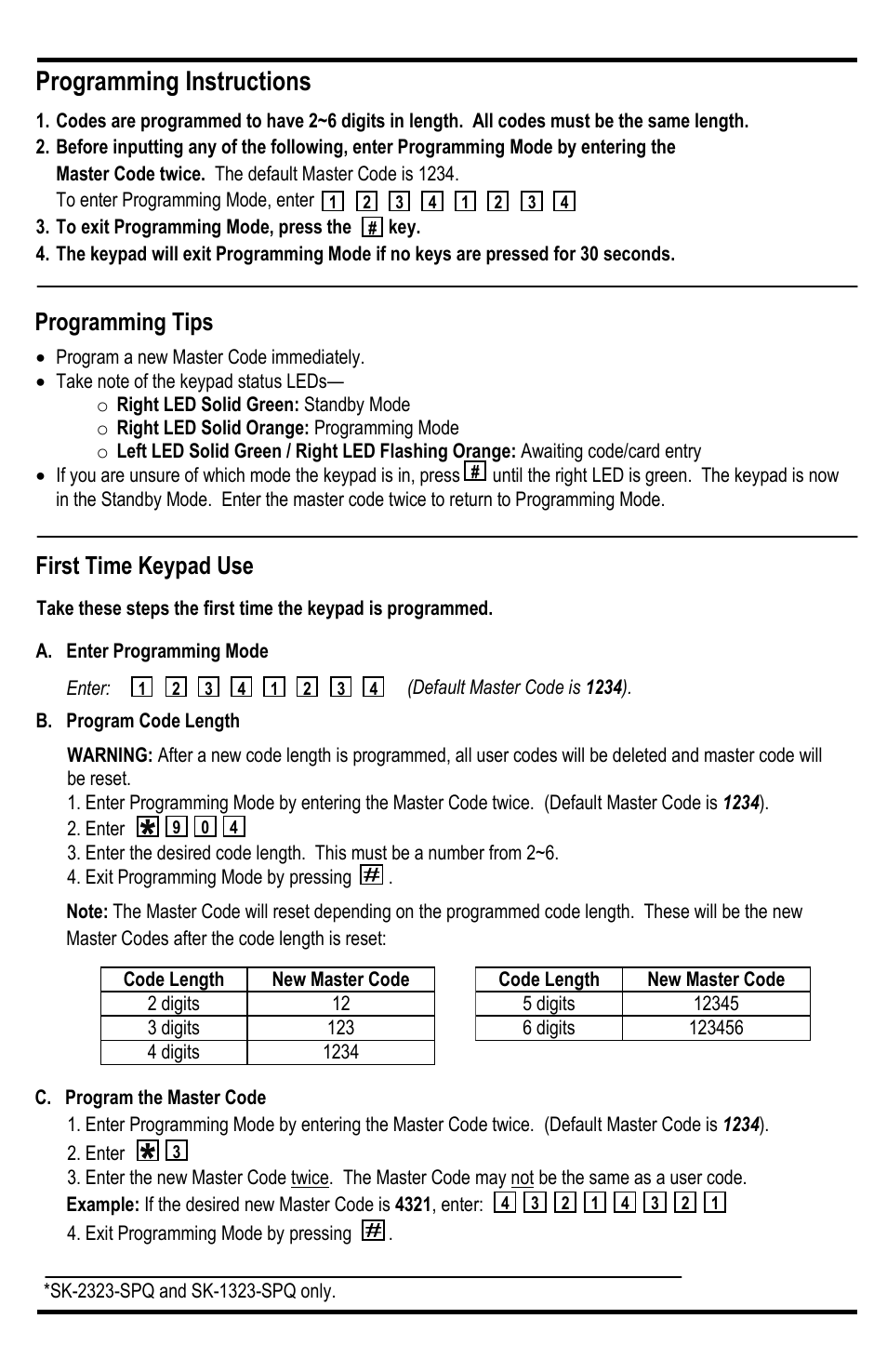 Programming instructions | Controlled Products Systems Group SK-1323-SDQ User Manual | Page 9 / 15
