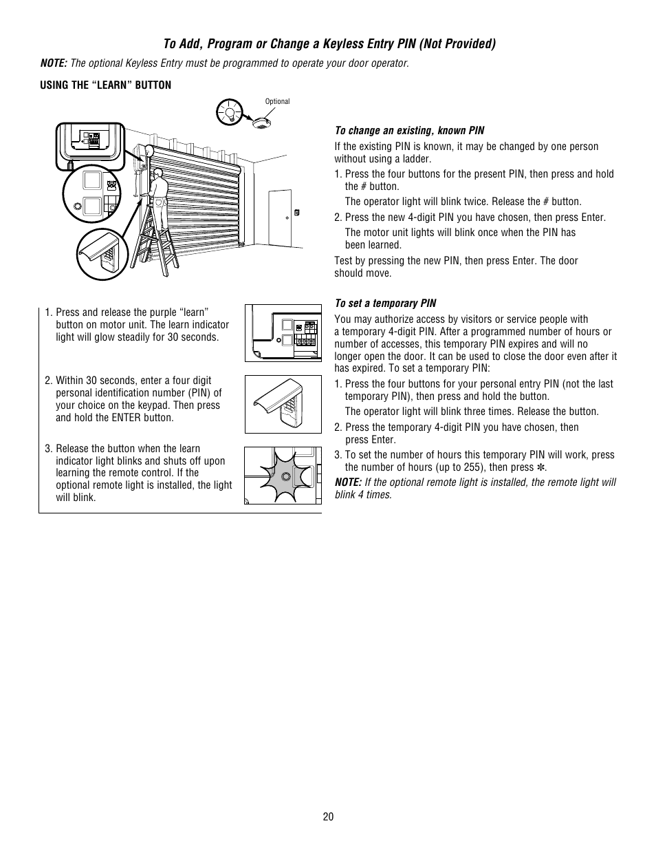 To change an existing, known pin, To set a temporary pin | Controlled Products Systems Group 3950 User Manual | Page 20 / 24