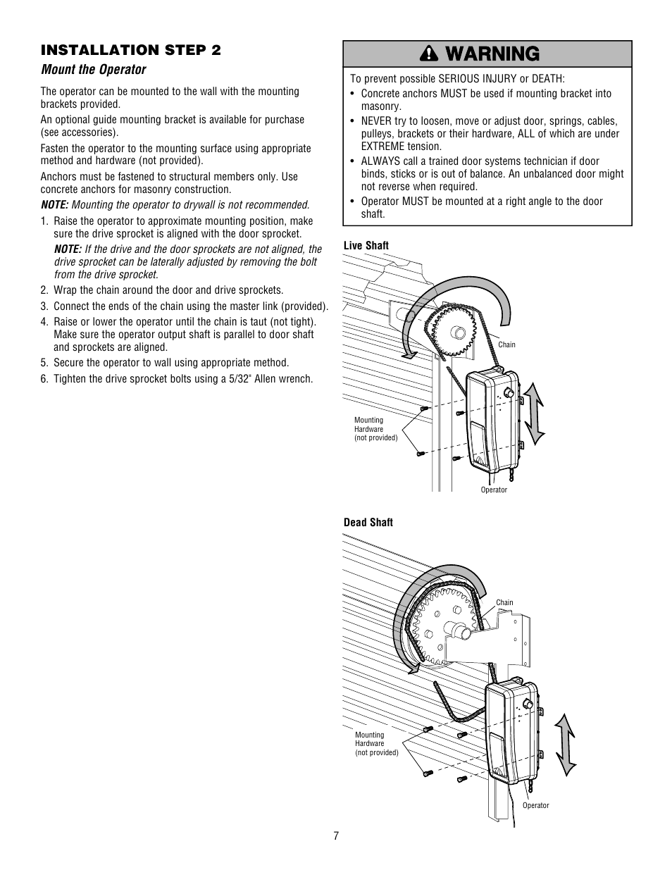 Mount the operator, Installation step 2 | Controlled Products Systems Group 3950 User Manual | Page 7 / 24