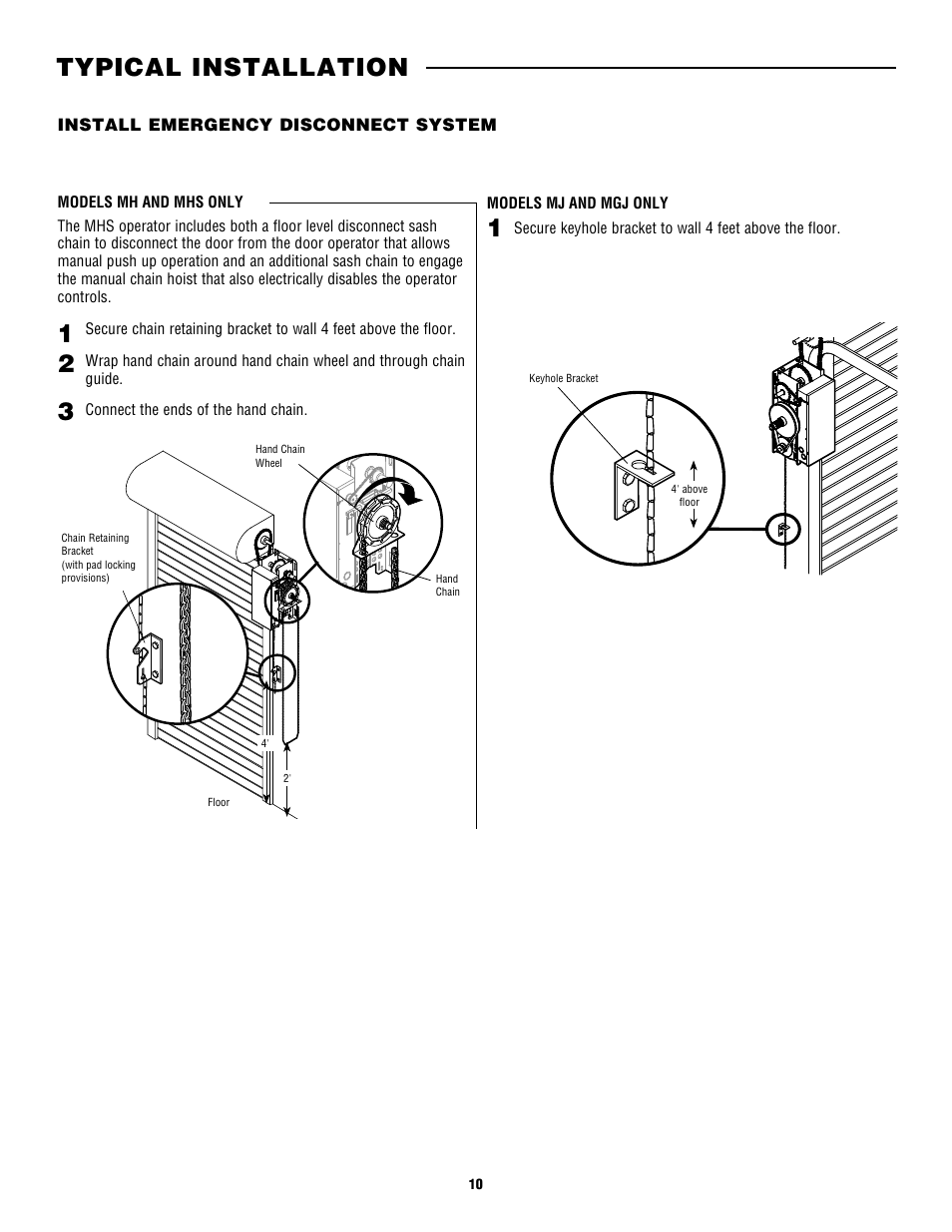 Install emergency disconnect system, Typical installation | Controlled Products Systems Group CDO MD L/H Hoist 1/2hp 115v User Manual | Page 10 / 28