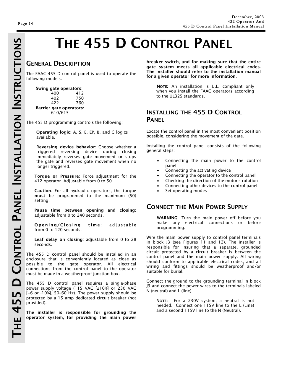 455 d c, Ontrol, Anel | Ont r ol, Ane l, Nstalla t ion, Ns tructions | Controlled Products Systems Group 1042001 User Manual | Page 14 / 28