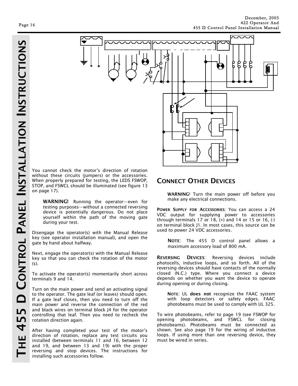 455 d c, Ont r ol, Ane l | Nstalla t ion, Ns tructions, Onnect, Ther, Evices | Controlled Products Systems Group 1042001 User Manual | Page 16 / 28