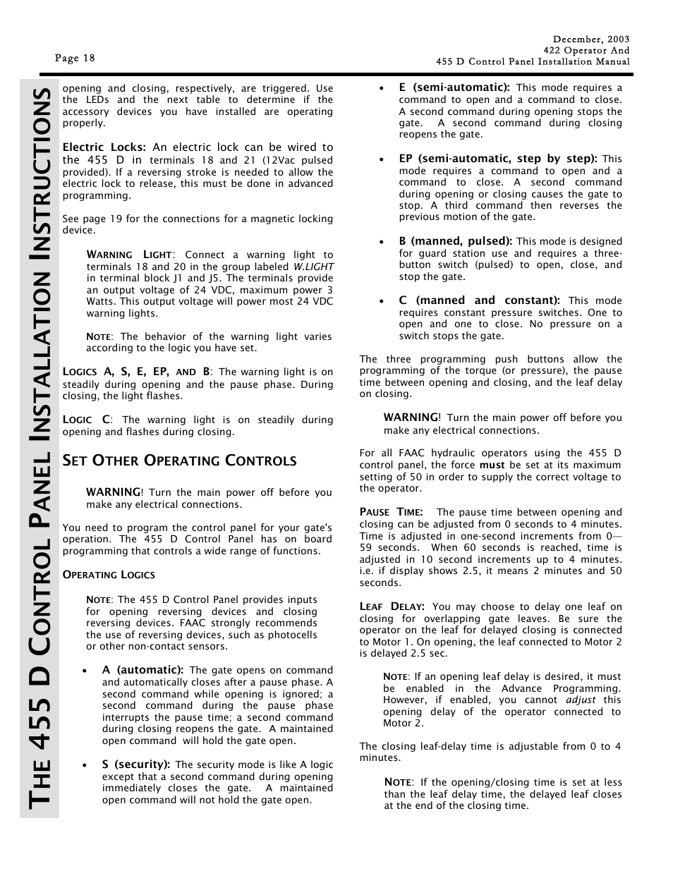 455 d c, Ont r ol, Ane l | Nst a ll at ion | Controlled Products Systems Group 1042001 User Manual | Page 18 / 28