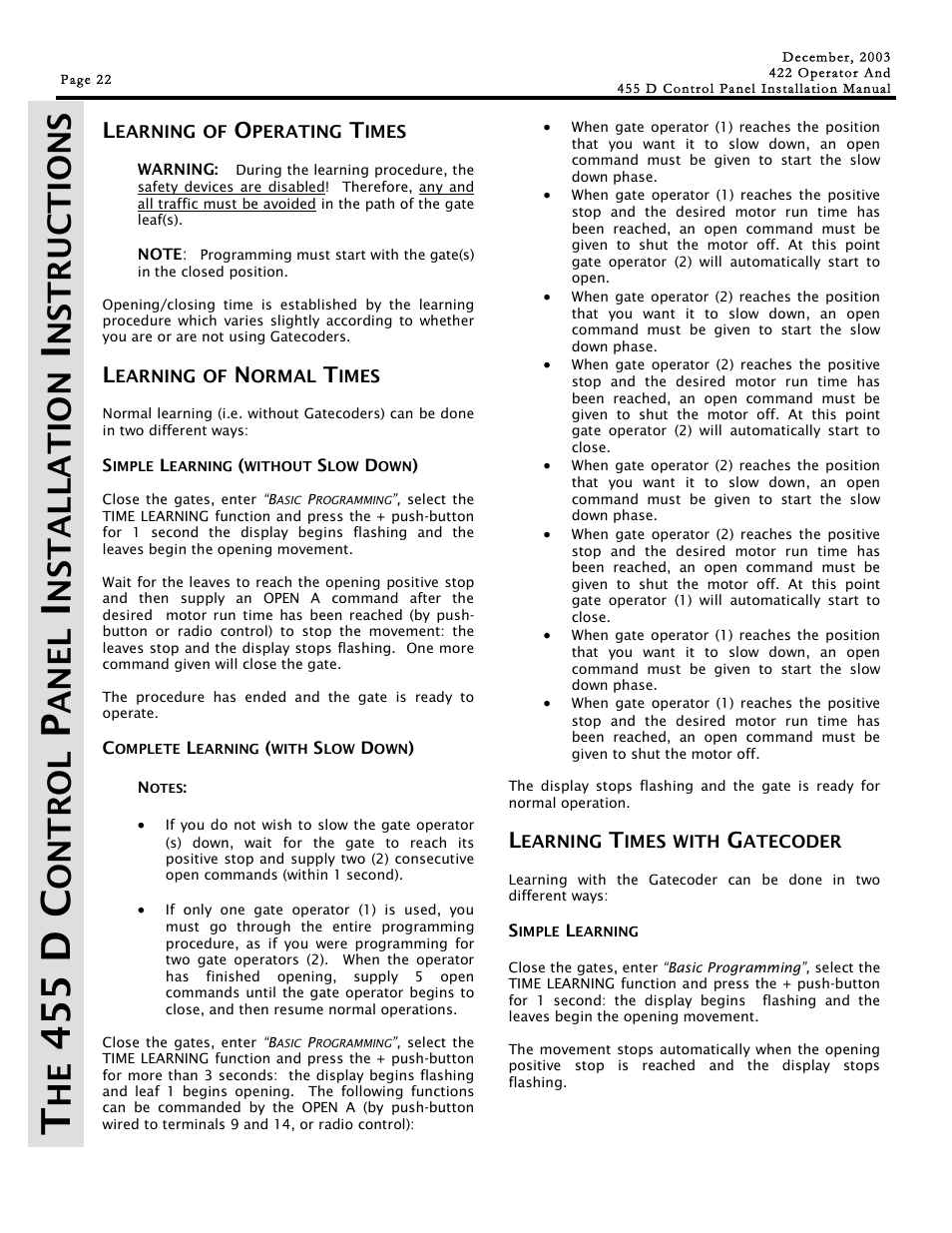 455 d c, Ont r ol, Ane l | Nst a lla t ion | Controlled Products Systems Group 1042001 User Manual | Page 22 / 28