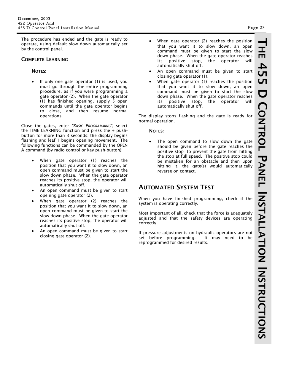 45 5 d c, Ont r ol, Ane l | Ns ta ll a t io n, Nstructions | Controlled Products Systems Group 1042001 User Manual | Page 23 / 28