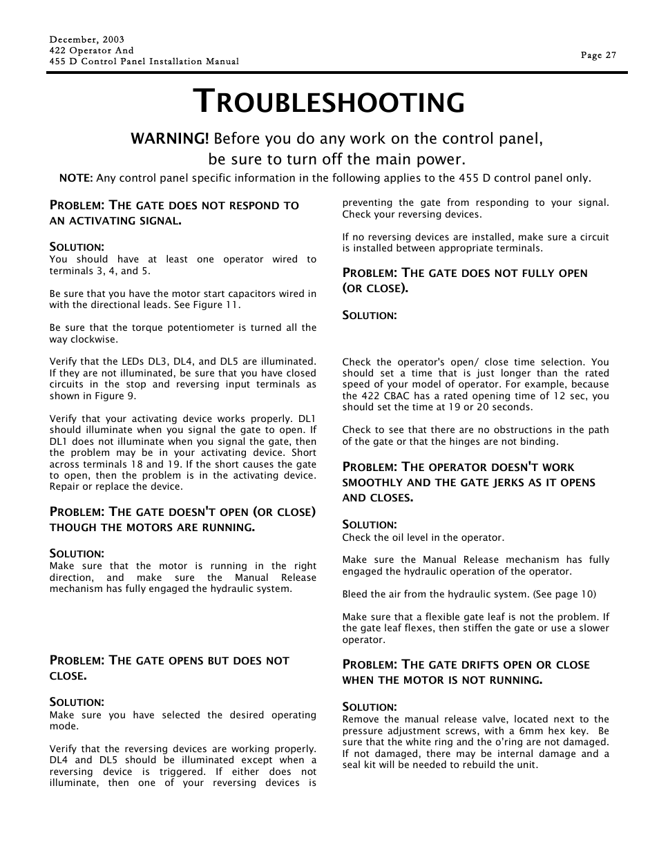 Roubleshooting | Controlled Products Systems Group 1042001 User Manual | Page 27 / 28