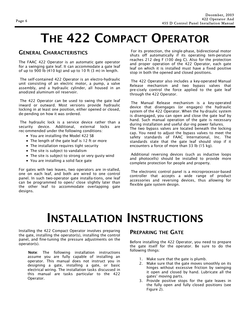 422 c, Ompact, Perator | Nstallation, Nstructions | Controlled Products Systems Group 1042001 User Manual | Page 6 / 28