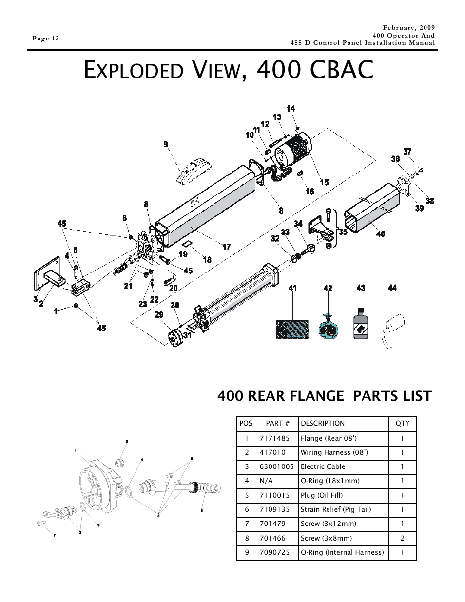 400 cbac, Xploded, 400 rear flange parts list | Controlled Products Systems Group 1042011 User Manual | Page 12 / 28