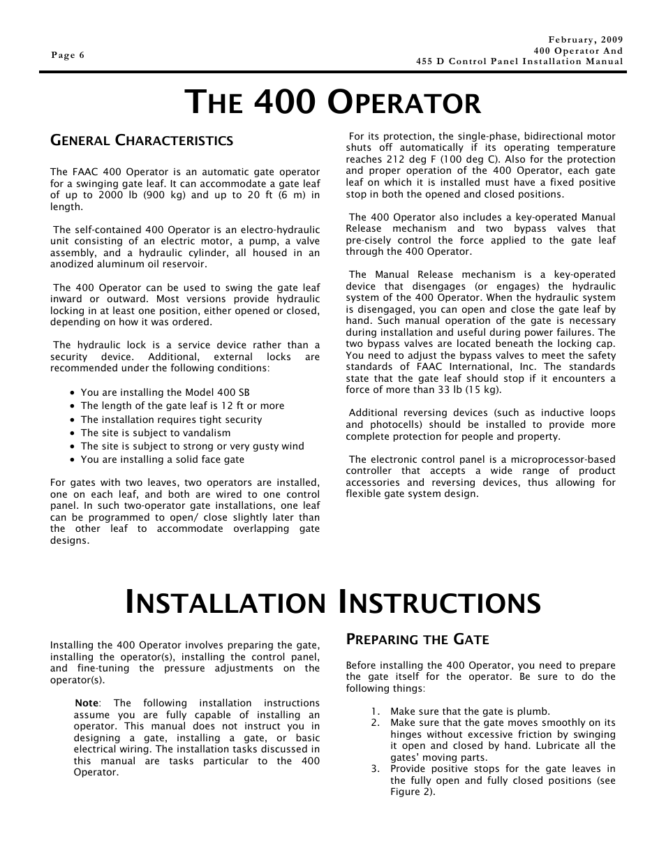 400 o, Perator, Nstallation | Nstructions | Controlled Products Systems Group 1042011 User Manual | Page 6 / 28