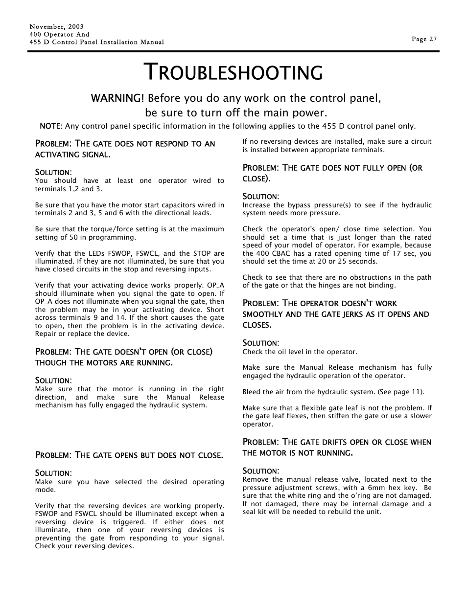 Roubleshooting | Controlled Products Systems Group 1042011577 User Manual | Page 27 / 28