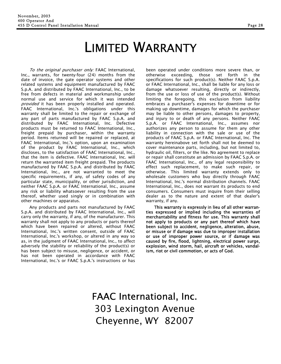 Imited, Arranty | Controlled Products Systems Group 1042011577 User Manual | Page 28 / 28