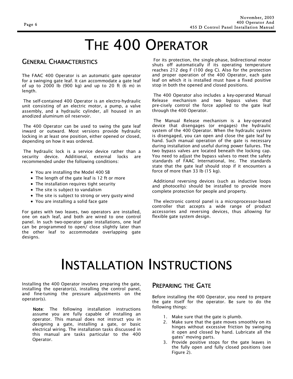 400 o, Perator, Nstallation | Nstructions | Controlled Products Systems Group 1042011577 User Manual | Page 6 / 28