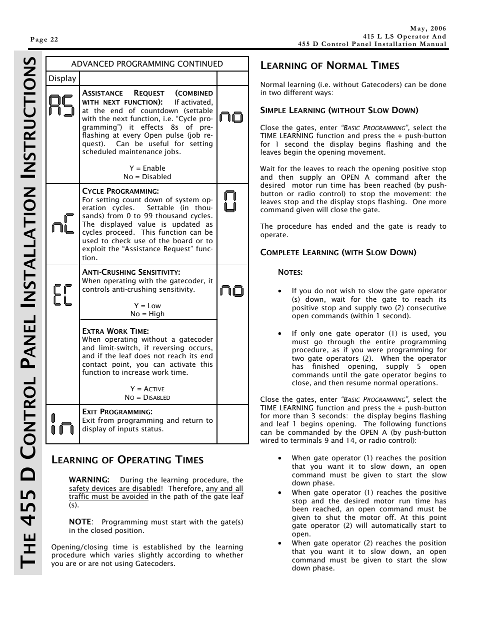 455 d c, Ont r ol, Ane l | Nst a lla t ion | Controlled Products Systems Group 1044182 User Manual | Page 22 / 28