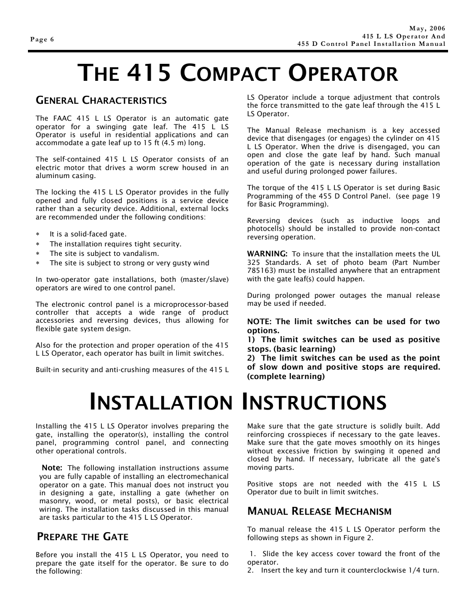 415 c, Ompact, Perator | Nstallation, Nstructions | Controlled Products Systems Group 1044182 User Manual | Page 6 / 28