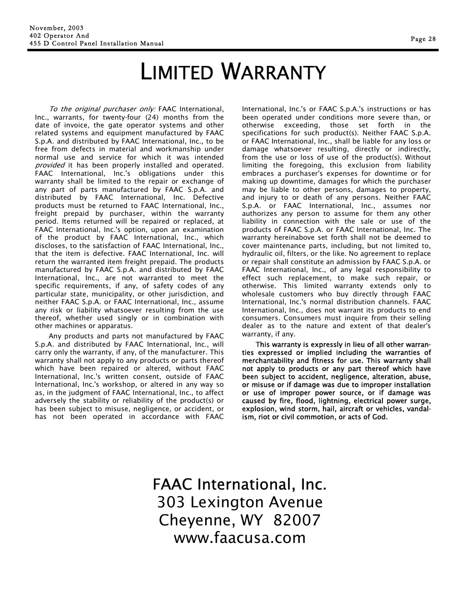 Imited, Arranty | Controlled Products Systems Group 1044682 User Manual | Page 28 / 28