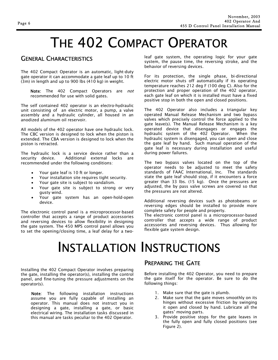 402 c, Ompact, Perator | Nstallation, Nstructions | Controlled Products Systems Group 1044682 User Manual | Page 6 / 28