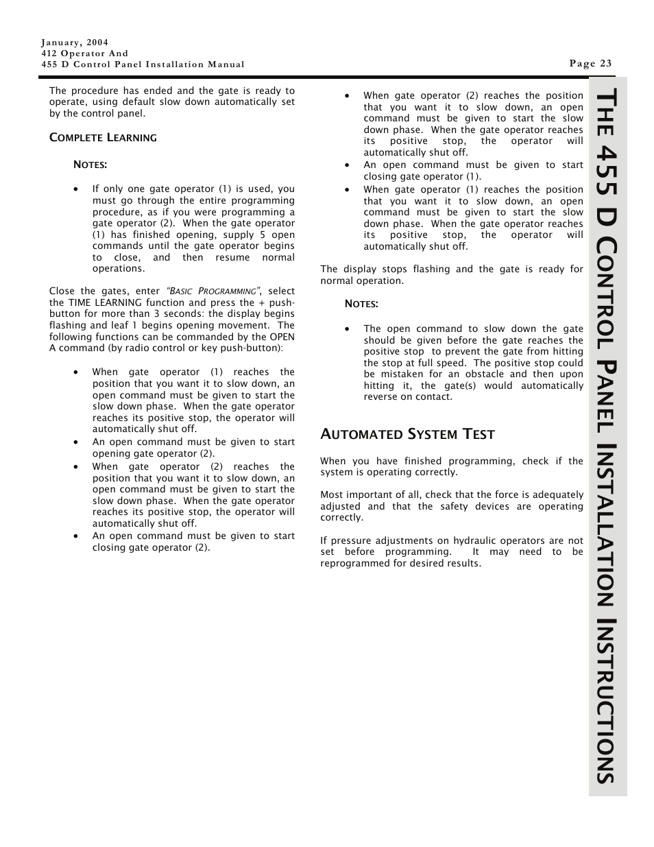 455 d c, Ontrol, Anel | Nstallation, Nstructions | Controlled Products Systems Group 104470 User Manual | Page 23 / 28