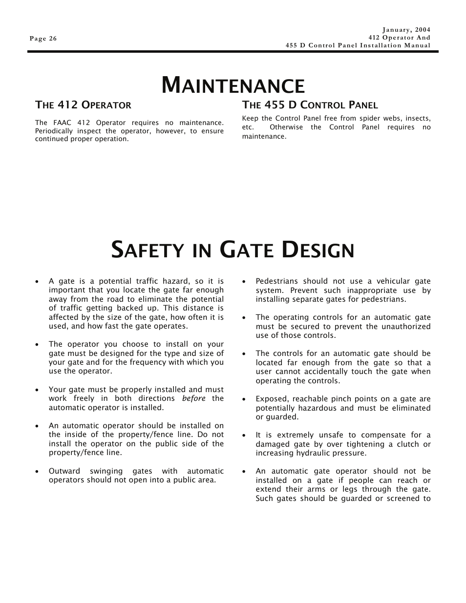 The 455 d control panel, Aintenance, Afety | Esign | Controlled Products Systems Group 104470 User Manual | Page 26 / 28