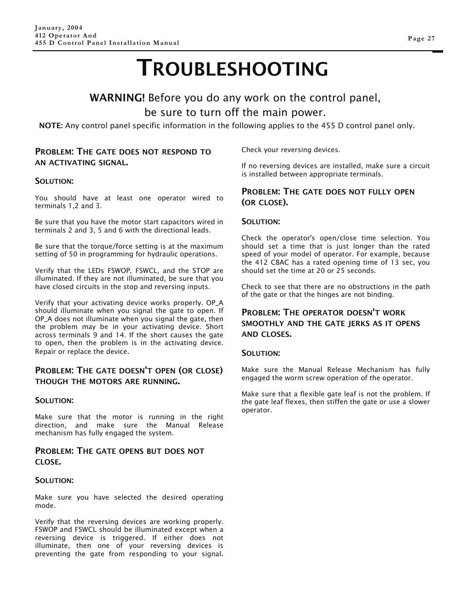 Roubleshooting | Controlled Products Systems Group 104470 User Manual | Page 27 / 28