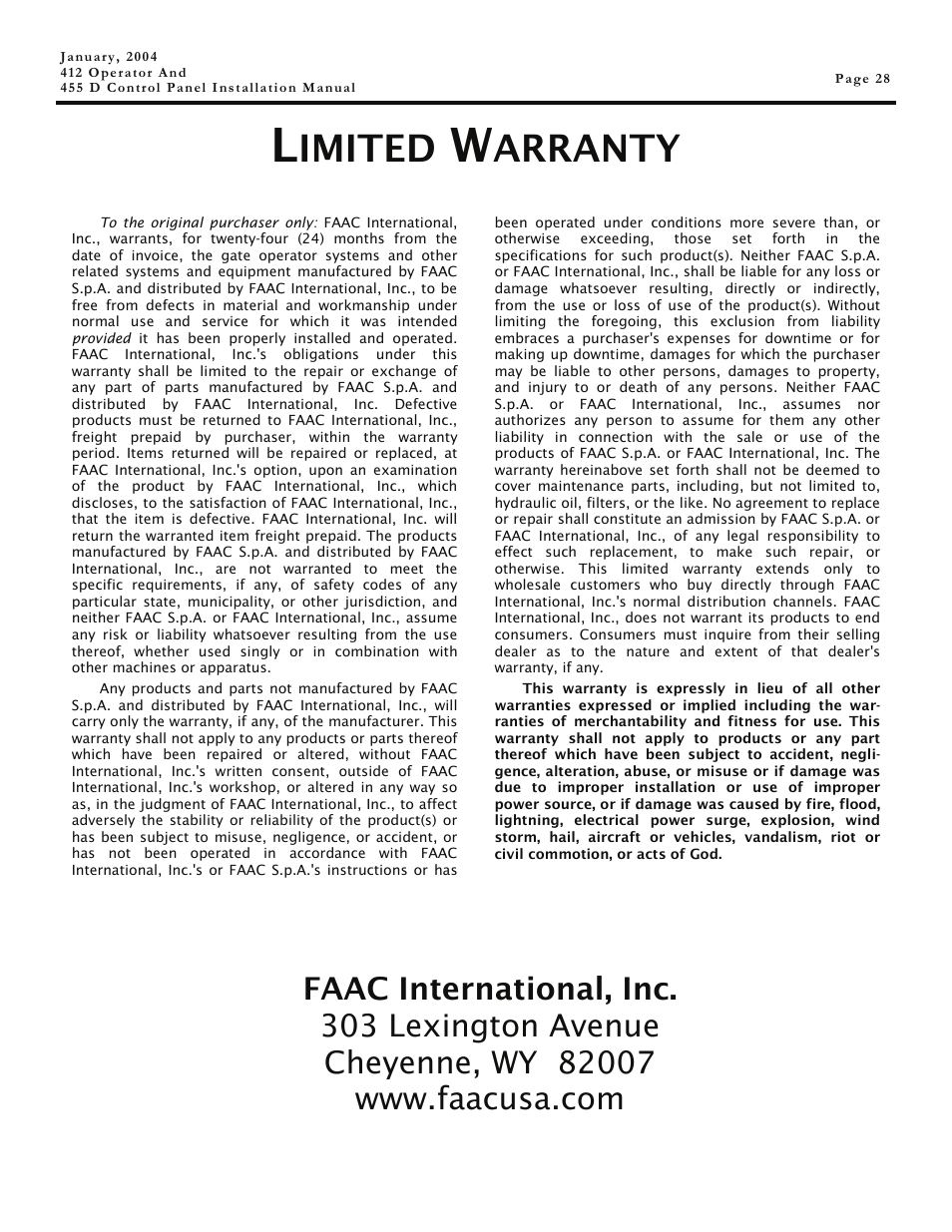 Imited, Arranty | Controlled Products Systems Group 104470 User Manual | Page 28 / 28