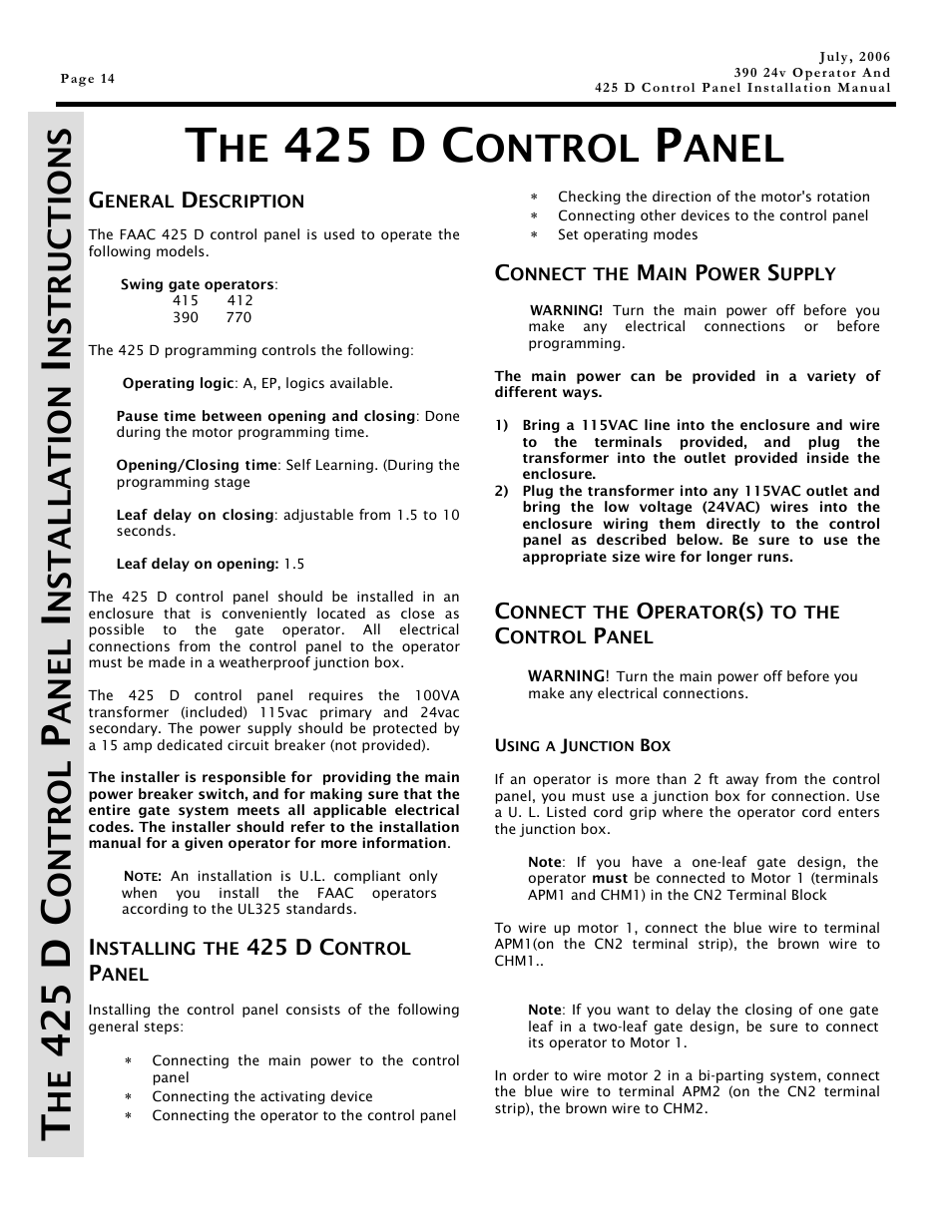 425 d c, Ontrol, Anel | Ont r ol, Ane l, Nstalla t ion, Ns tructions | Controlled Products Systems Group 104572 User Manual | Page 14 / 24