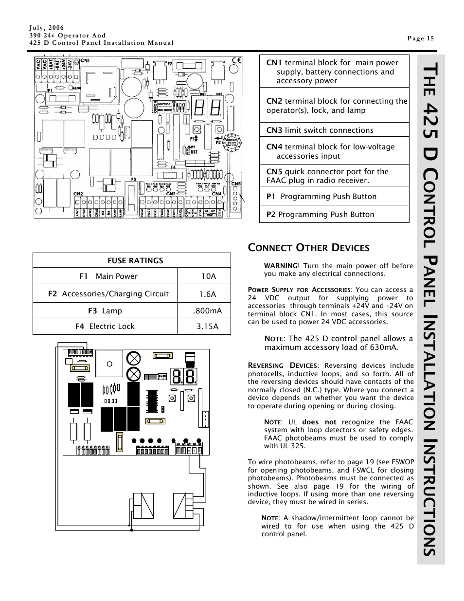 42 5 d c, Ont r ol, Ane l | Ns ta ll a t io n, Nstructions | Controlled Products Systems Group 104572 User Manual | Page 15 / 24