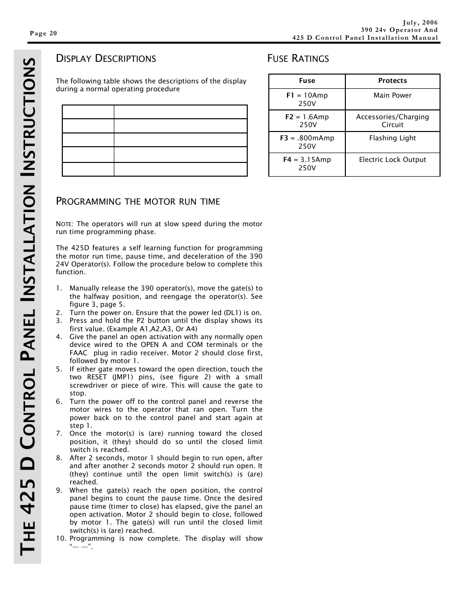 42 5 d c, Ont r ol, Ane l | Nstalla t ion, Nstr ucti ons | Controlled Products Systems Group 104572 User Manual | Page 20 / 24