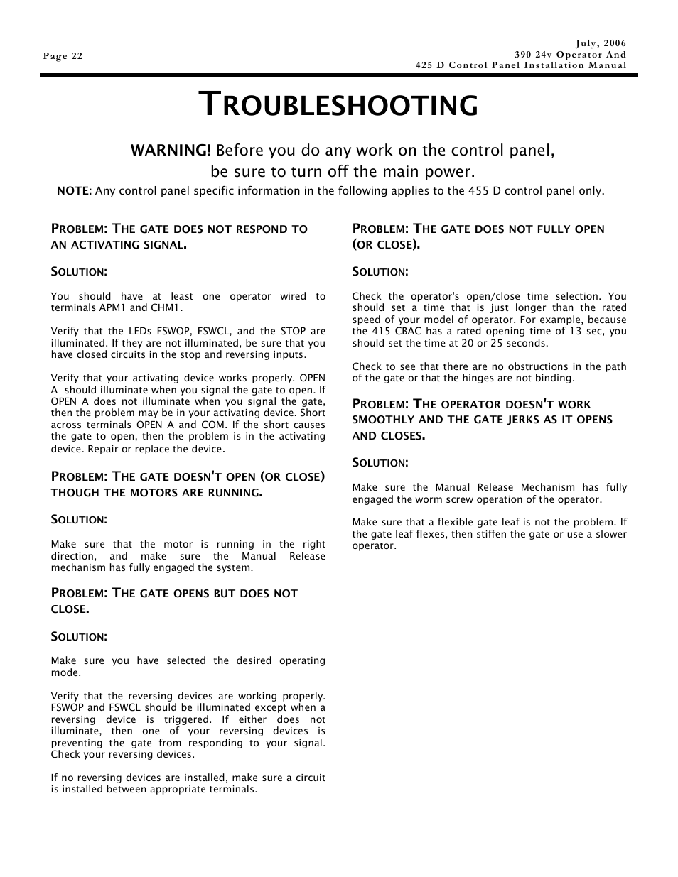 Roubleshooting | Controlled Products Systems Group 104572 User Manual | Page 22 / 24