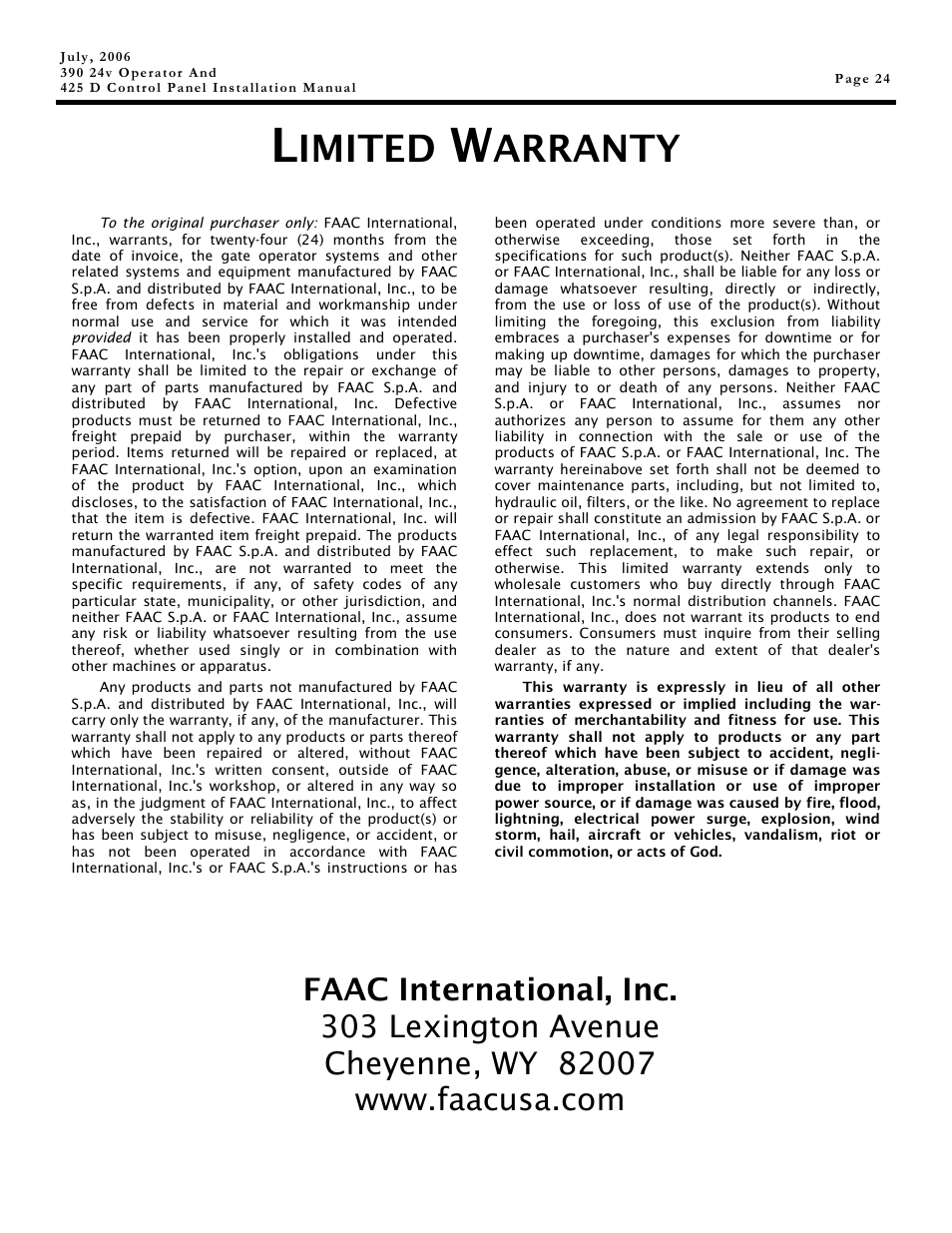 Imited, Arranty | Controlled Products Systems Group 104572 User Manual | Page 24 / 24