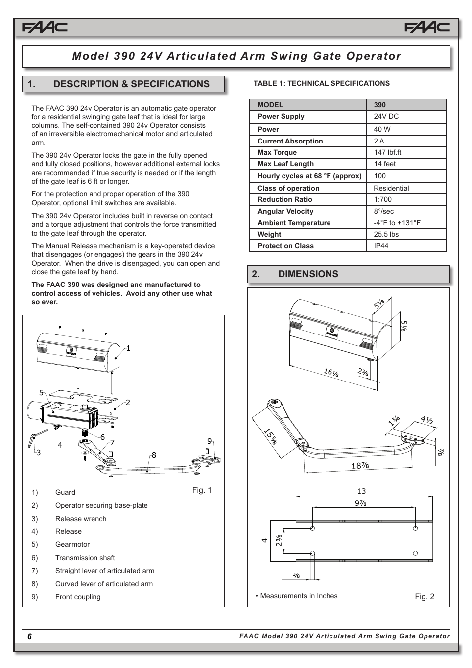 Description & specifications, Dimensions | Controlled Products Systems Group 104572 User Manual | Page 6 / 27