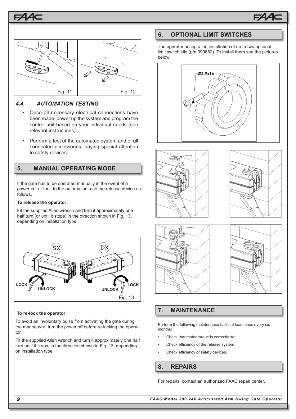 Manual operating mode, Maintenance, Repairs 6. optional limit switches | Controlled Products Systems Group 104572 User Manual | Page 9 / 27