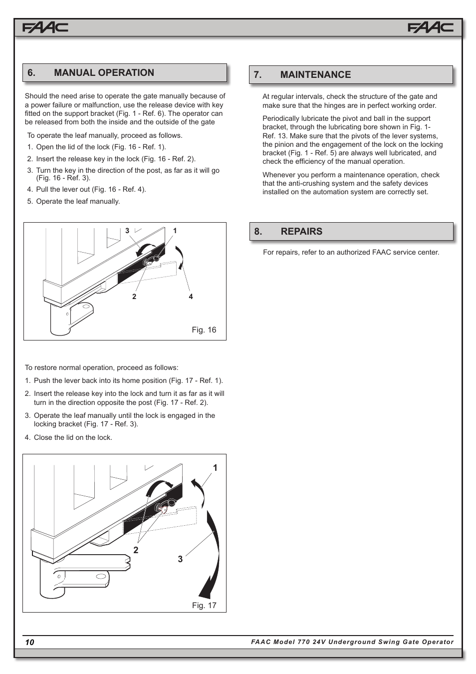 Maintenance 8. repairs, Manual operation | Controlled Products Systems Group 106753 User Manual | Page 10 / 28