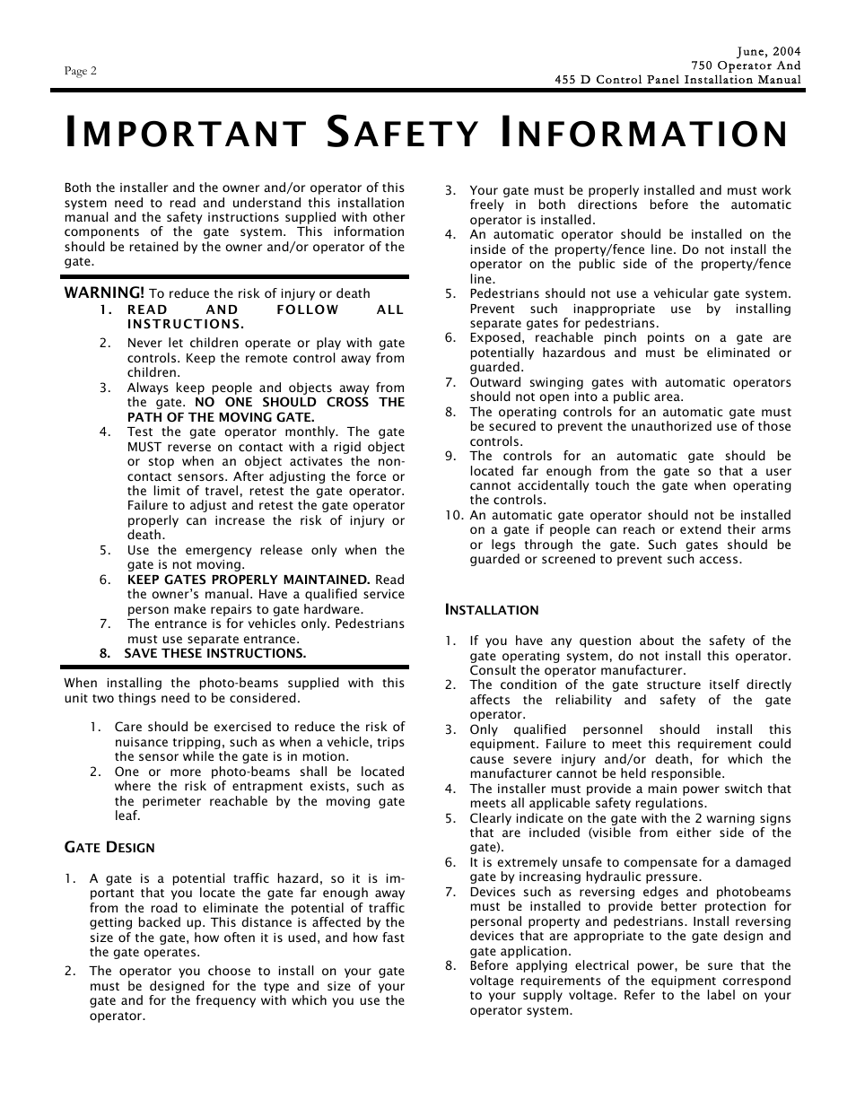 Mportant, Afety, Nformation | Controlled Products Systems Group 107725 User Manual | Page 2 / 40