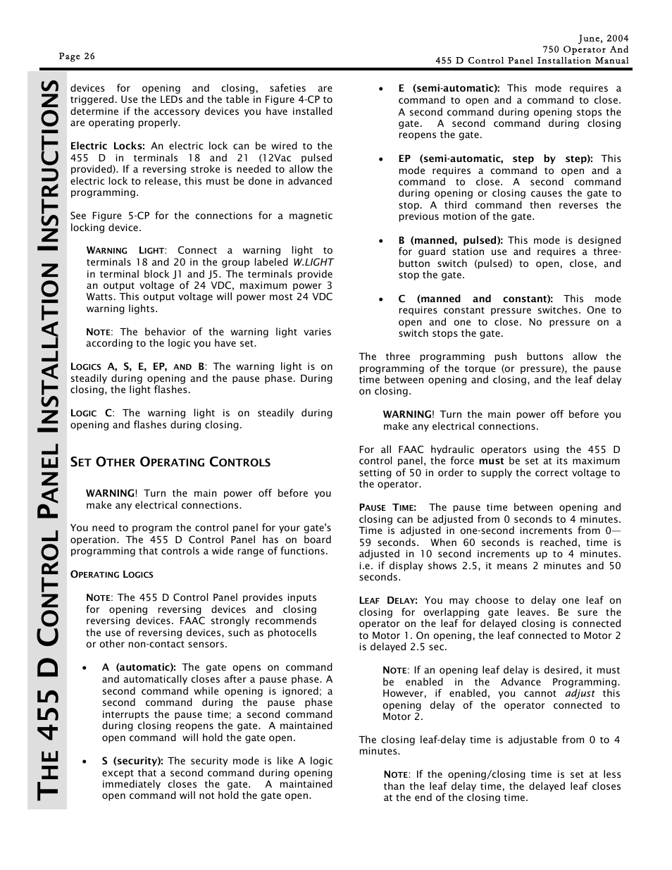 455 d c, Ont r ol, Ane l | Nst a lla t ion | Controlled Products Systems Group 107725 User Manual | Page 26 / 40