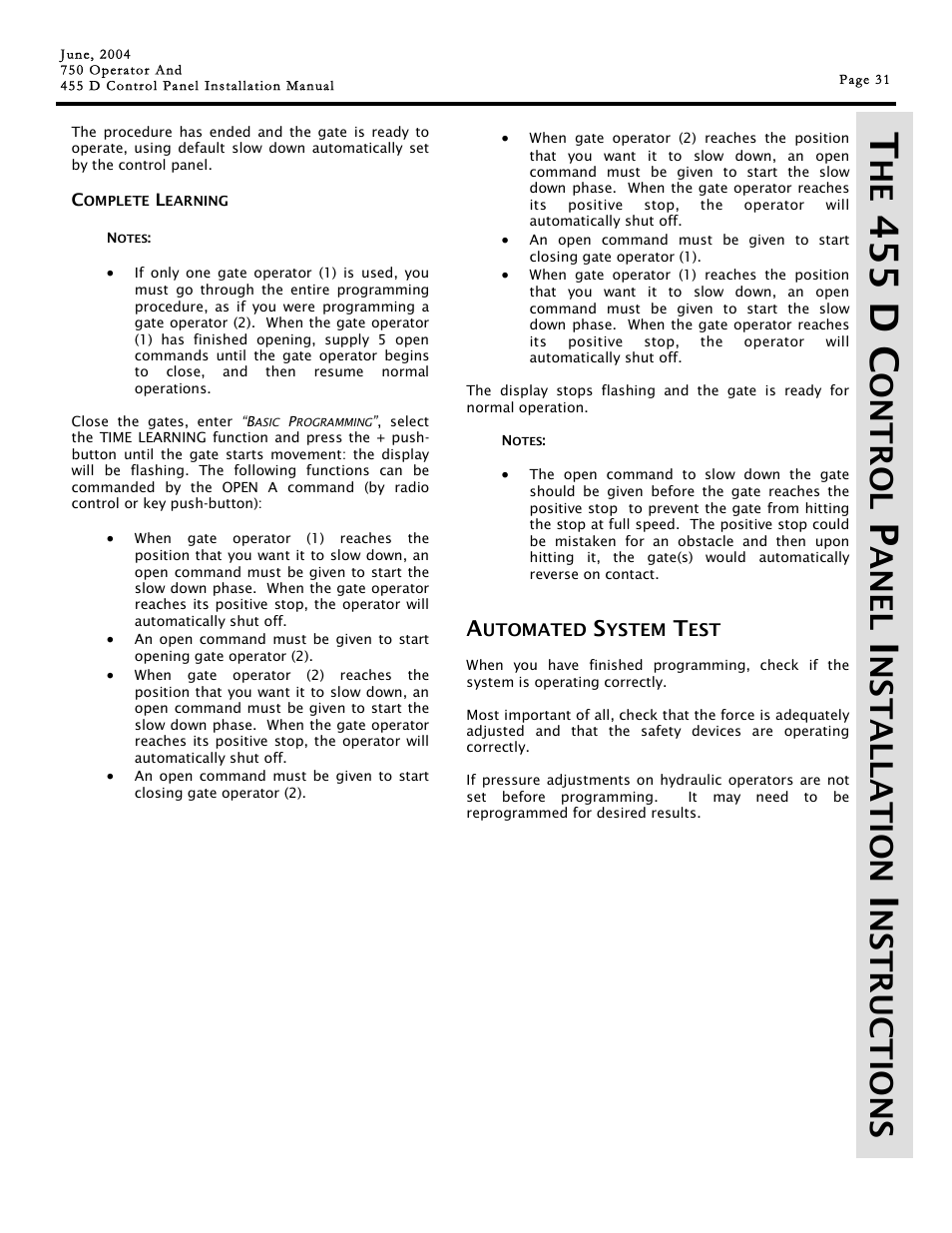 455 d c, Ontrol, Ane l | Ns t a lla t ion, Ns tr u c tions | Controlled Products Systems Group 107725 User Manual | Page 31 / 40