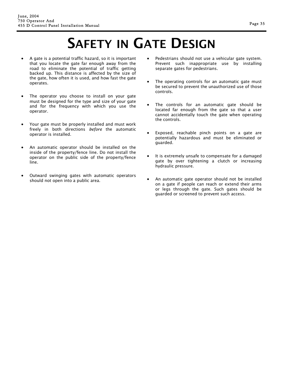 Afety, Esign | Controlled Products Systems Group 107725 User Manual | Page 35 / 40