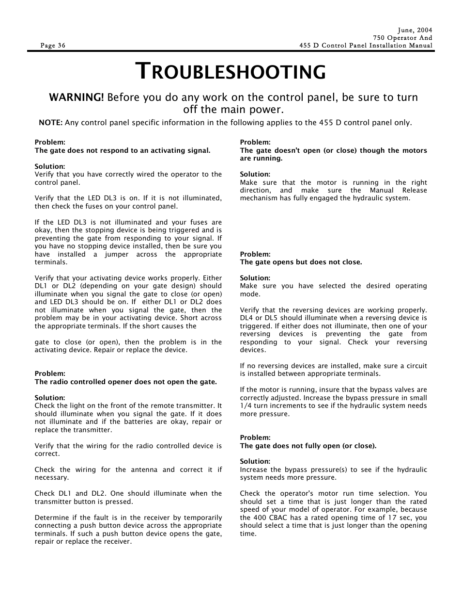 Roubleshooting | Controlled Products Systems Group 107725 User Manual | Page 36 / 40