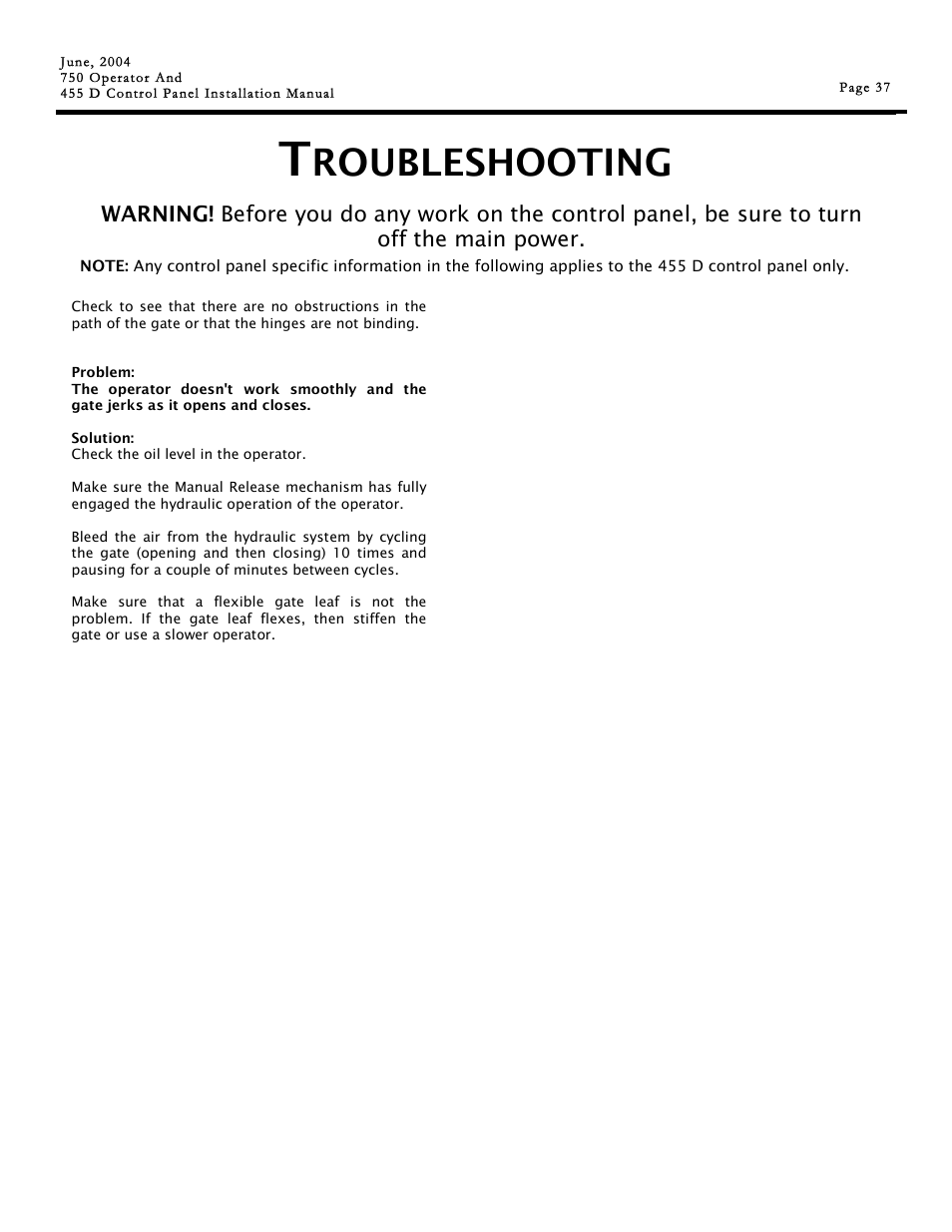 Roubleshooting | Controlled Products Systems Group 107725 User Manual | Page 37 / 40