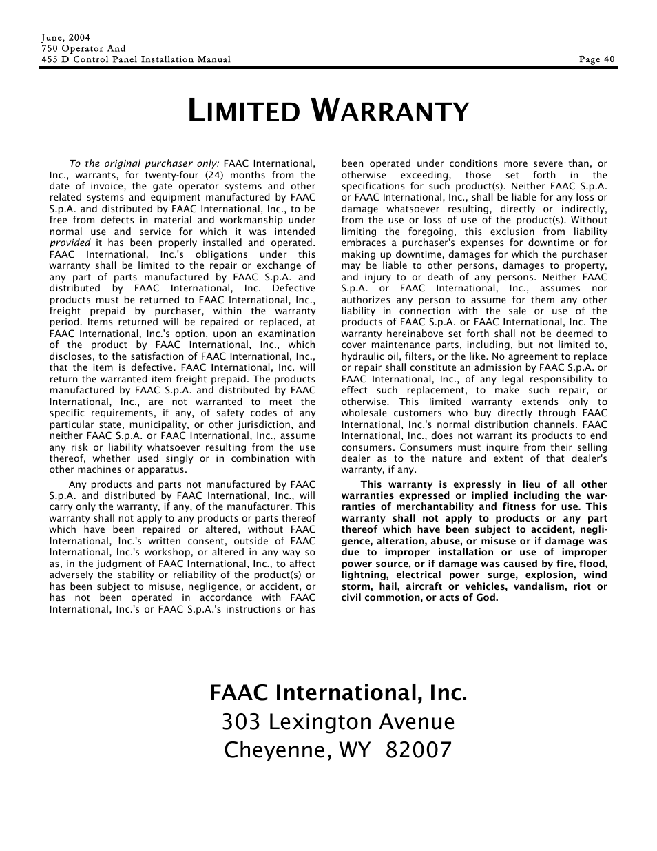 Imited, Arranty | Controlled Products Systems Group 107725 User Manual | Page 40 / 40