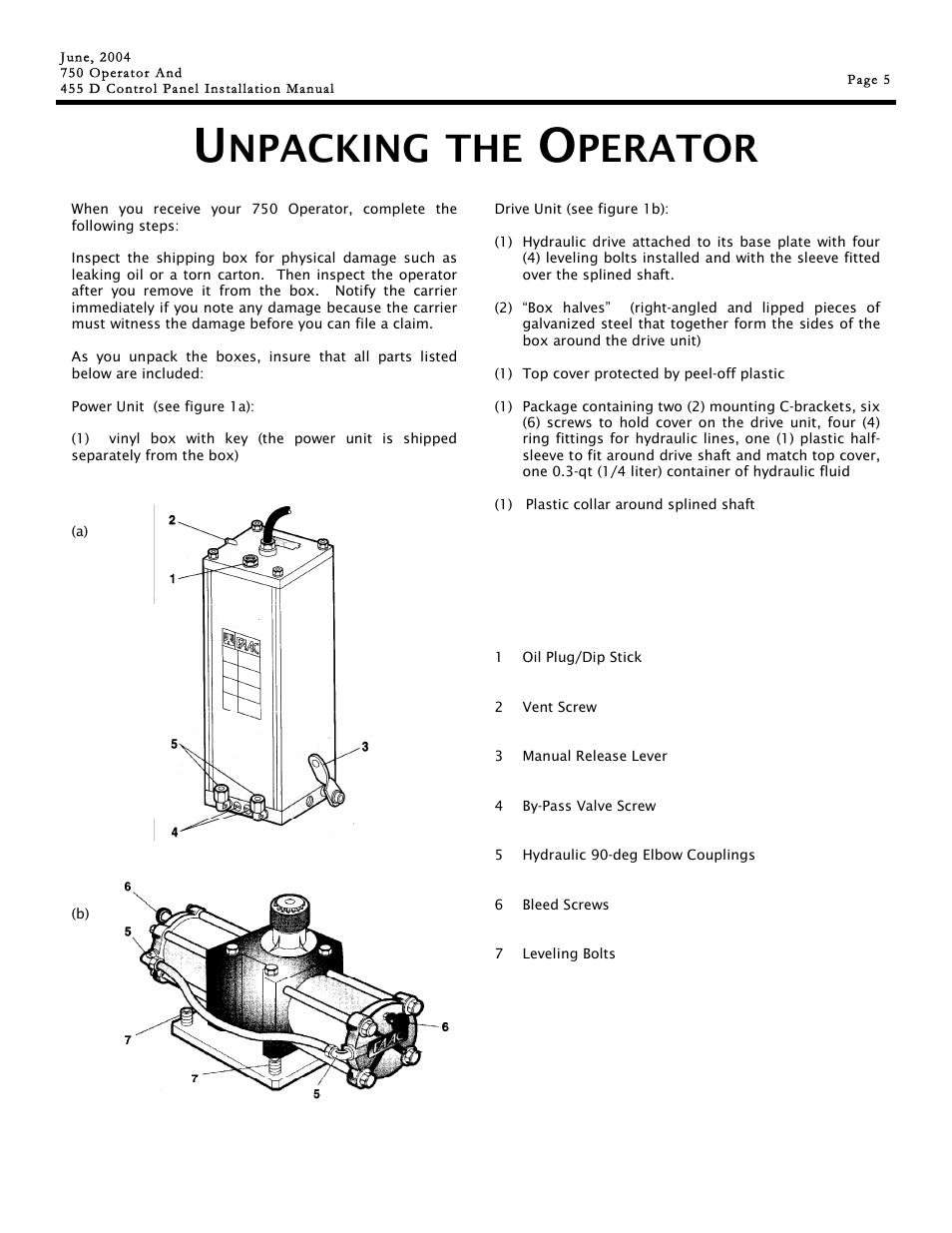 Npacking, Perator | Controlled Products Systems Group 107725 User Manual | Page 5 / 40