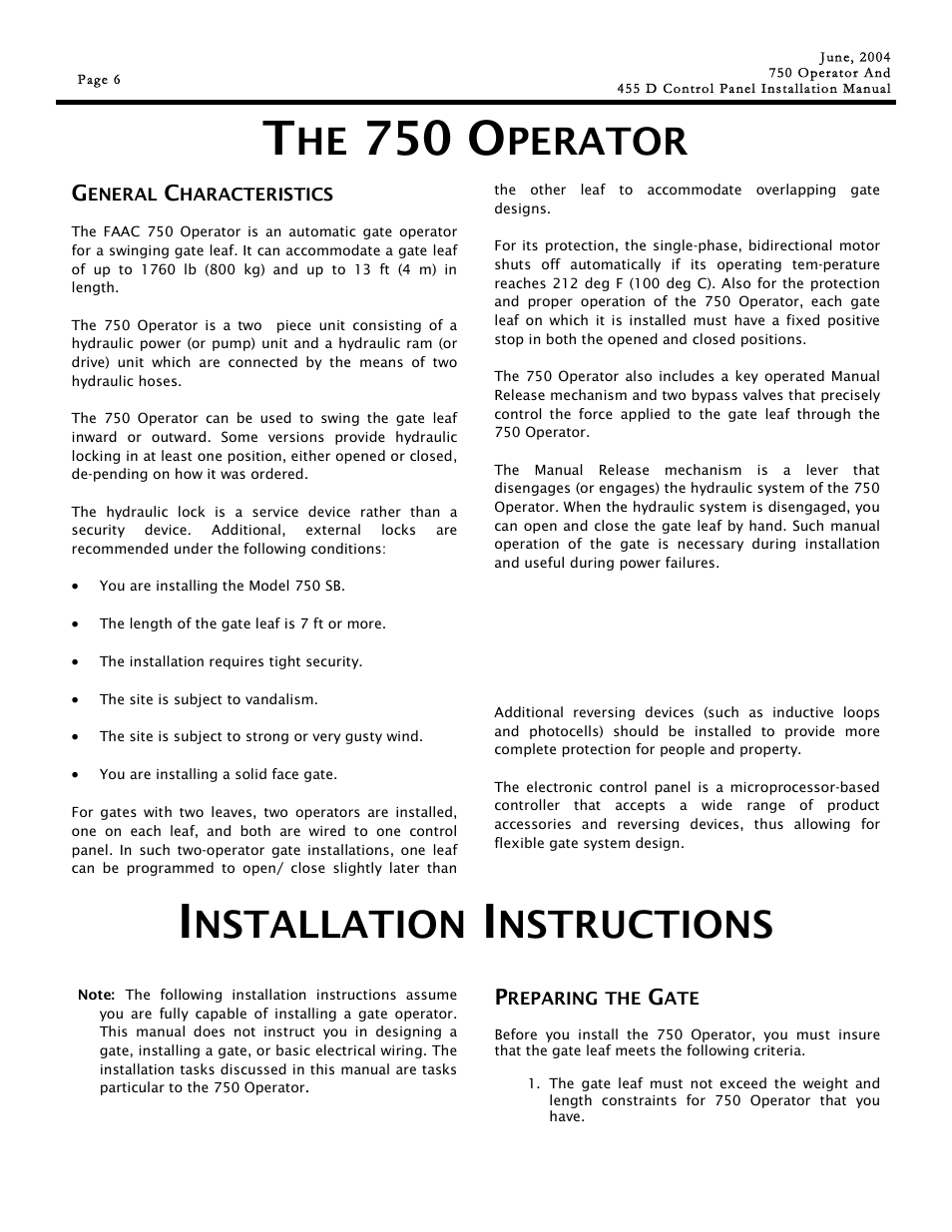 750 o, Nstallation, Nstructions | Perator | Controlled Products Systems Group 107725 User Manual | Page 6 / 40